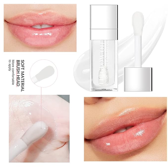 Lip Oil Hydrating Tinted Lip Balm, Plump Lip Gloss Lip Care Transparent Toot Lip Oil Tinted (004# Transparent)-VivaGrace Women
