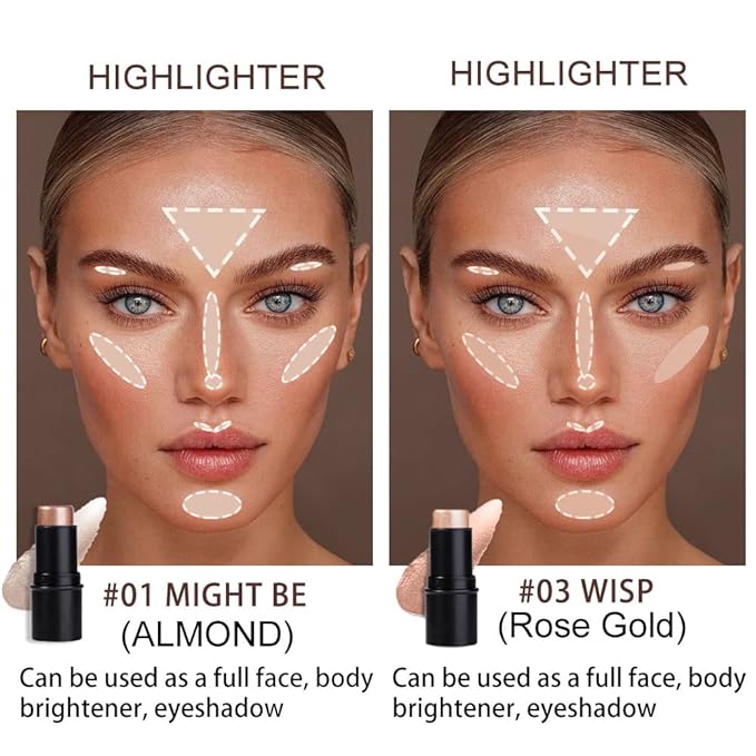 evpct 2Pcs Cream Contour Foundation Stick for Neutral Skin, Highlighter & Bronzer Pen Face Brightens & Shades Pencil Highlighting Shade Longwear Makeup Highlight Bronzer Shaping Trimming Stick, 01&03-VivaGrace Women