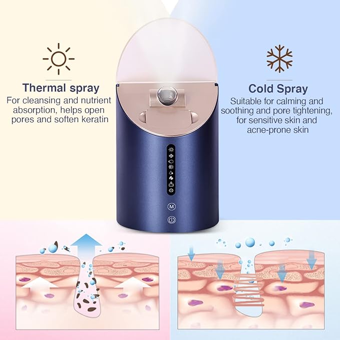Facial Steamer DENFANY Nano Steamer Ionic Hot & Cool Mist Home SPA | 8 Steam Modes | Aromatherapy Basket | Digital LCD Screen | Extraction Set-VivaGrace Women