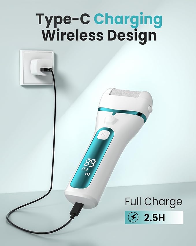 PUBOO Foot Callus Remover Electric 10000 RPM 3-Speed IPX7 Rechargeable Pedicure Kit for Hard Skin Women & Men. Portable Multi-Roller File Grinder Sander Scrubber with LED Display for Wet & Dry Feet-VivaGrace Women