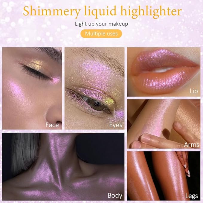 evpct Mermaid Pink Highlighter Makeup Liquid Blue Purple Green Glitter Iridescent Face Festival Highlighter Makeup Waterproof Long Lasting Halographic Shimmer Body Highlighter makeup Palette Stick-VivaGrace Women