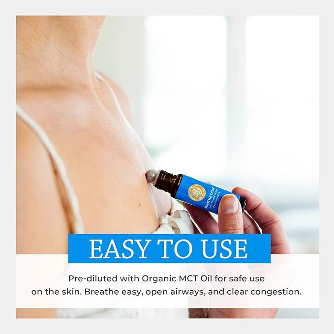 Silk Road Organic Breathe Calm Essential Oil Breathe Easy Blend Roll On, 100% Pure USDA Certified Aromatherapy for Cold, Cough, Congestion, Allergy Relief, & Wellness - 10 ml Roller-VivaGrace Women