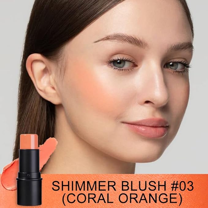 evpct 2Pcs Shimmer Orange Cream Blush Stick for Cheeks Lips Tint Eyes Contour Highlighter Makeup Sticks Lightweight Hydrating formula rubor en crema para los cachetes 02 Coral Pink & 03 Coral Orange-VivaGrace Women