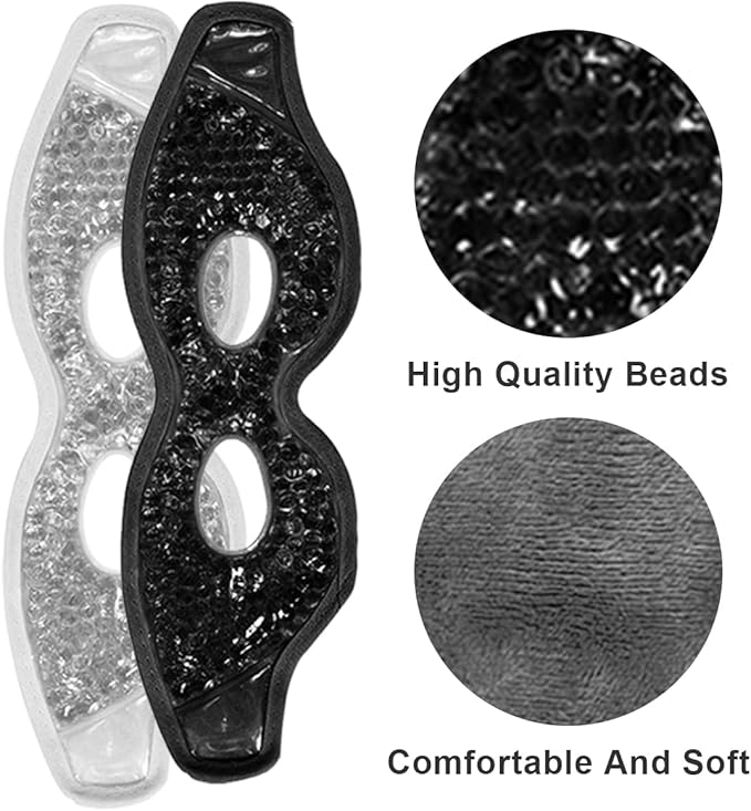 Jakuva 2PCS Cooling Eye Mask Sleeping Mask, Ice Eye Pads & Cold Eye Packs & Heat Cold Compress Pack Eye Spa Pad for Puffy Eyes,Puffiness,Headache,Stress Relief (Gray&Black)-VivaGrace Women