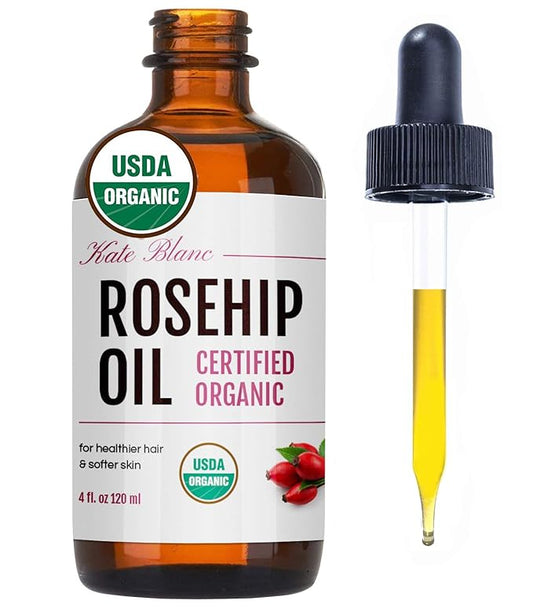 Kate Blanc Cosmetics Rosehip Oil for Face & Skin (4oz, Organic, Pure, Cold Pressed) Rosehip Seed Face Oil for Facial & Gua Sha Massage-VivaGrace Women