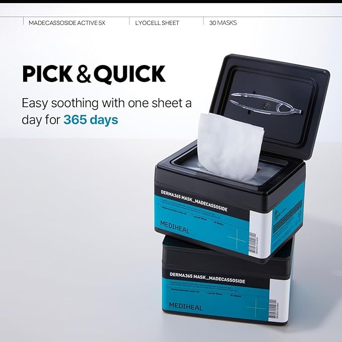 Mediheal Derma 365 Madecassoside Mask (30 Masks) - Daily Skin Care Mask for Deeply Comforting and Calming Skin with Madecassoside-VivaGrace Women