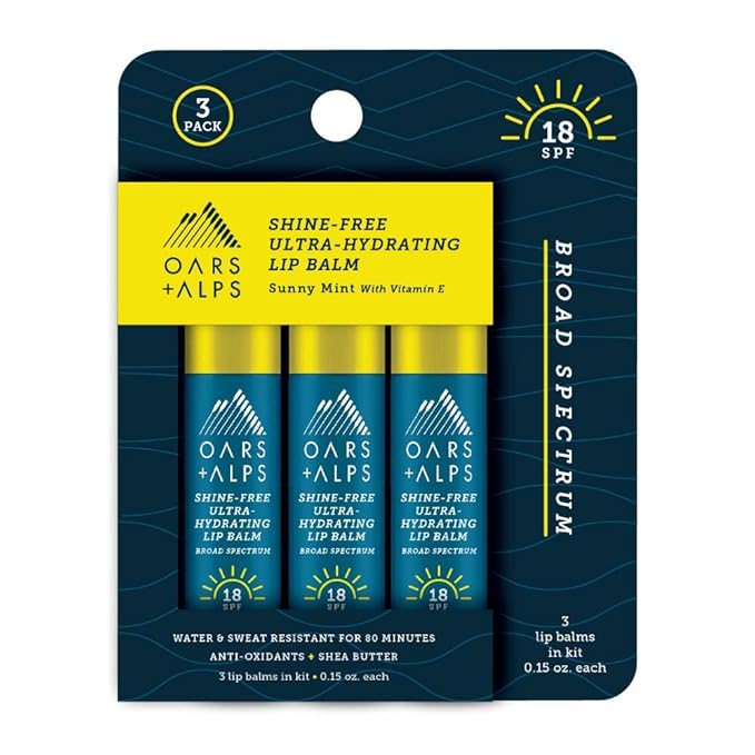 Oars + Alps Shine Free Lip Balm and SPF 18 Sunscreen, Lip Care with Sunny Mint Scent, Water and Sweat Resistant, 0.15 Oz Each, 3 Pack-VivaGrace Women
