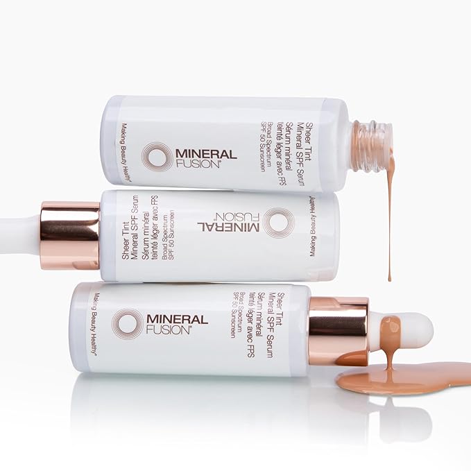 Mineral Fusion Face Serum, Sheer Tint Mineral SPF Serum, 1 Fl Oz, Medium, Tinted Broad Spectrum SPF 50 Mineral Sunscreen, Sheer Coverage, Lightweight & Dewy Finish for Glowing, Protected Skin-VivaGrace Women