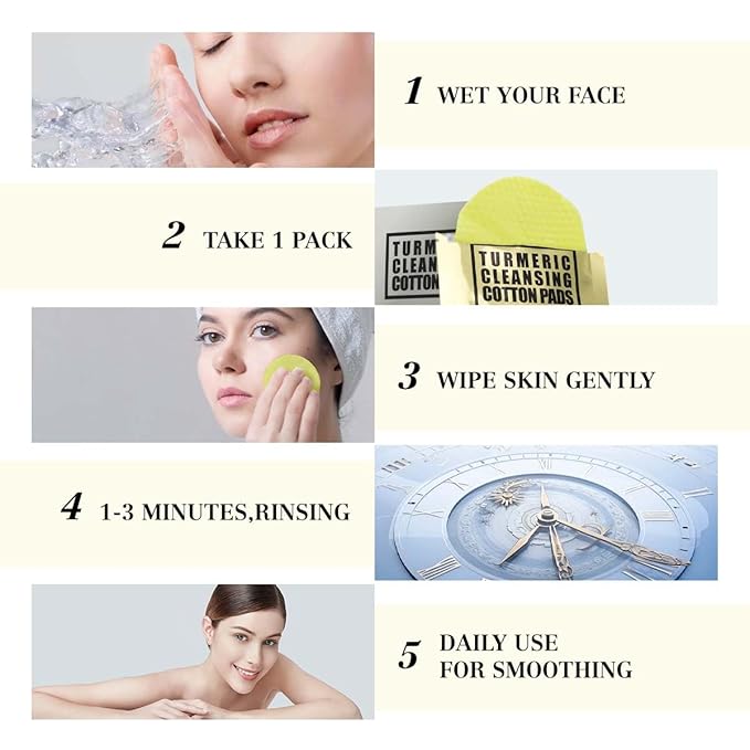 Turmeric Kojic Acid Cleansing Face Pads - 30Packs(60Pads) Individually Wrapped Exfoliating Turmeric Pad for Dark Spots