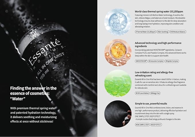 ESSENTÉ Hot Spring All-in-One Facial Mist, 3-in-1 Toner, Lotion & Essence, Deep Hydration & Soothing, Non-Sticky, Ultra-Fine Spray 5.24 fl oz-VivaGrace Women