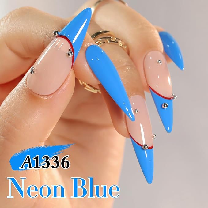 Double Rhythm 0.50 OZ Gel Polish Same Color Same Bottle Golden Round Hema Free Neutral Natural Milky 15 ML Jelly UV Polish Art DIY at Home (Blue-C1336)