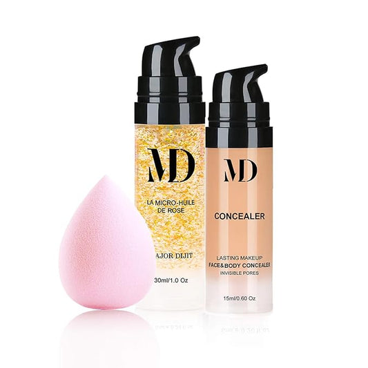 Liquid Primer Set Matte Liquid Full Coverage Oil Control Breathable Invisible Cover Concealer Primer with Face Primer, Makeup Sponge-VivaGrace Women