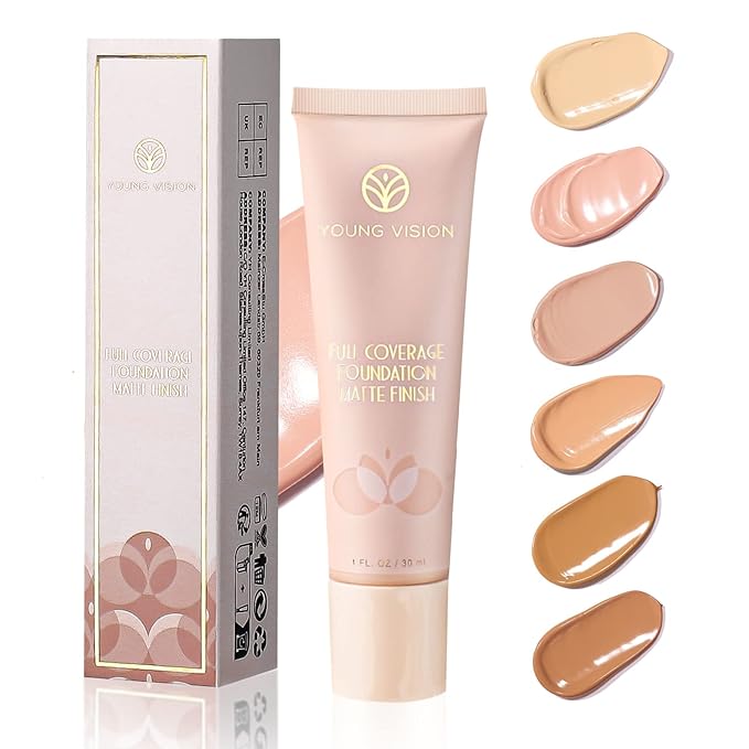 YOUNG VISION Full Coverage Longwear Foundation, Matte Finish, Waterproof, Poreless Liquid Foundation Makeup, Base de Maquillaje Alta Cobertura, 1 fl.oz-VivaGrace Women