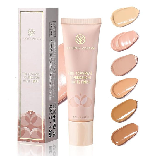 YOUNG VISION Full Coverage Longwear Foundation, Matte Finish, Waterproof, Poreless Liquid Foundation Makeup, 1 fl.oz-VivaGrace Women