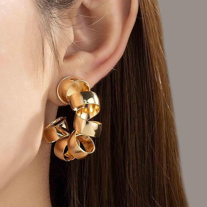 Vintage Exaggerated Irregular Circle Earrings Twist Hoop Earrings Twisted Rope Round Earrings Gold Circle Hoop Dangle Earrings Jewelry for Women-VivaGrace Women