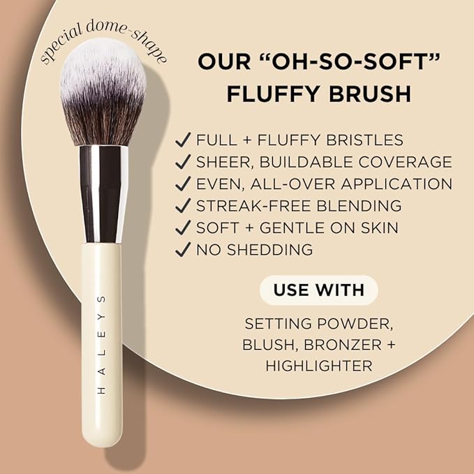 HALEYS Powder Brush VEGAN+CRUELTY-FREE, Soft, Streak-free, Perfect Blending, Buff, Blurs, Smooths, Control, Precision, Complexion tools, For powder, setting powder, blush, Sustainable Wood Handle-VivaGrace Women