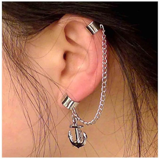 Anchor Chain Cuff Earrings Silver Anchor Dangle Chain Earrings Helix Chain Cartilage Earrings Non Piercing Earrings Jewelry for Women and Girls-VivaGrace Women