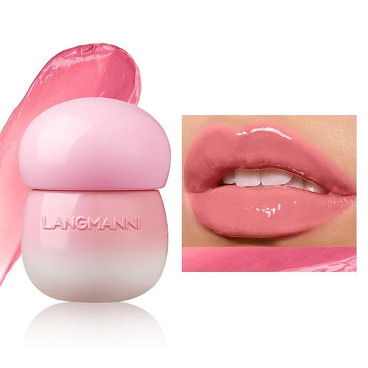 Glow Lip Balm Lipstick Long-Lasting Plumps Moisturizing Lip Gloss Lip Oil Mushroom Jar,Day & Night Lip Repair Hydrating Lip Mask Nourish & Hydrate Not Sticky Tinted Lip Balm (1# PINK)-VivaGrace Women