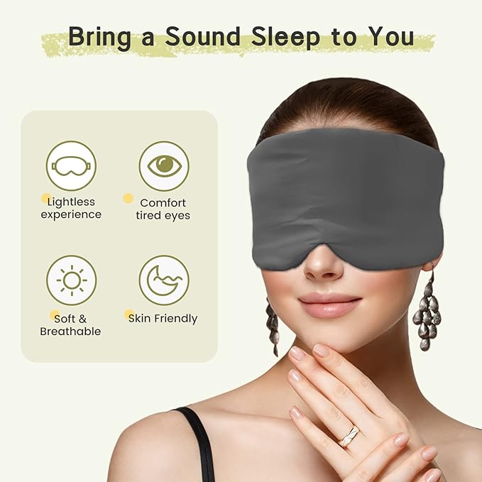 2pcs 100% Handmade Bamboo Sleeping Eye Mask for Women for Men,Night Masks,Organic Sleep Mask,Blockout Eye Mask for Sleeping,Large Size Adjustable (Apricot & Dark Grey)-VivaGrace Women