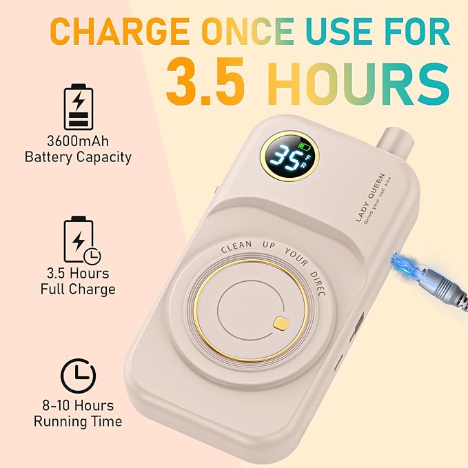 Portable Nail Drill Electric File: 35000RPM Professional Rechargeable Nail E File Machine,for Acrylic Nails Gel Polishing Removing, Cordless Efile with Bits Kit for Manicure Salon Home (Pink)-VivaGrace Women