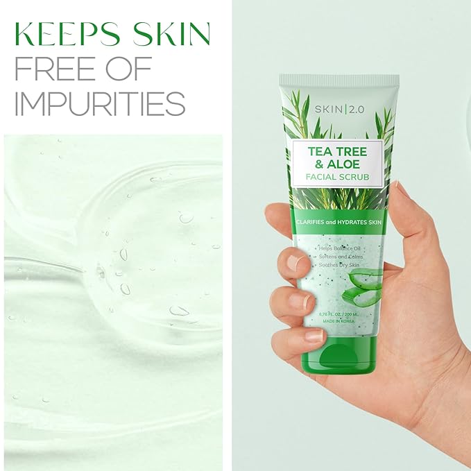 Tea Tree & Aloe Exfoliating Scrub - Dermatologist Tested, Multi-Tasking Cleanser, Clears Skin - Anti-Aging, Clean Beauty, Cruelty-Free Korean Skincare for All Skin Types - 6.76 Fl Oz / 200ML-VivaGrace Women