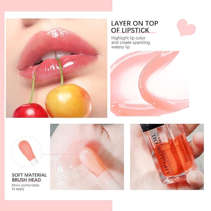 Plumping Lip Oil, Long Lasting Hydrating Lip Gloss Tinted Balm Non-sticky Revitalizing, Tinting Care Oil for Dry Lip (PINK)-VivaGrace Women
