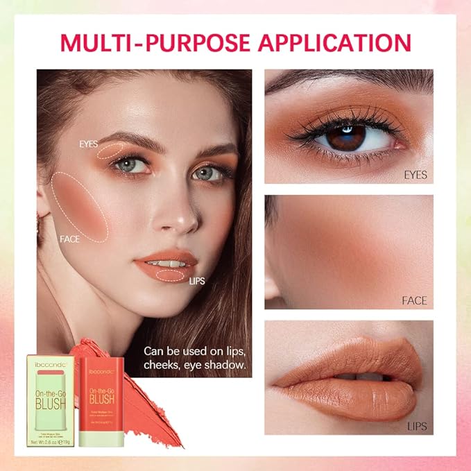Soft Creamy Blush Stick, Multi-use Makeup Blush Stick for Cheeks and Lips Tint, Waterproof Solid Moisturizer Stick, Natural Smooth Blendable Matte Finish Face Blush Makeup,03 Coral Orange-VivaGrace Women