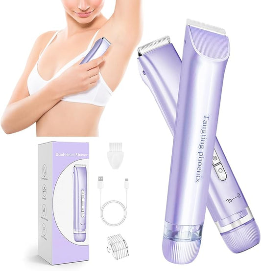 2-in-1 Electric Shaver & Bikini Trimmer for Women-Painless Electric Razor for Face,Body & Intimate Areas,Cordless Wet/Dry Shaver with Dual Blades,Waterproof for Shower&Travel(Purple)-VivaGrace Women