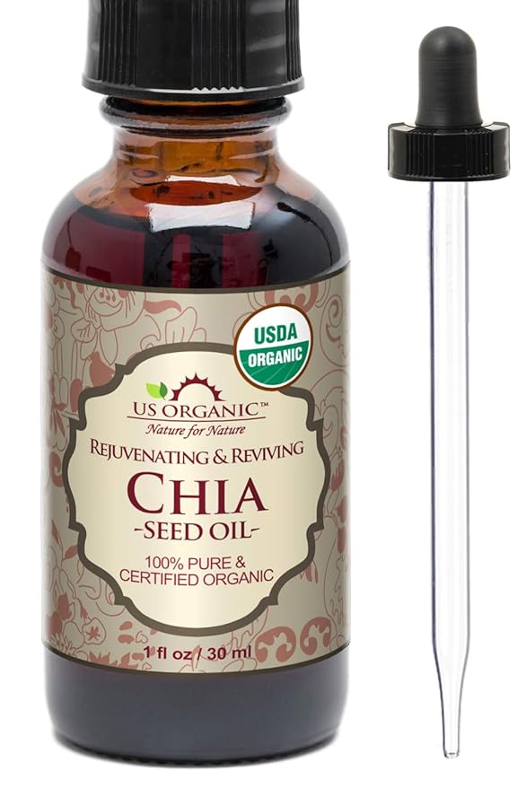 US Organic Chia Seed Oil, Certified Organic, Pure & Natural, Cold Pressed Virgin, Unrefined, Sourced from Paraguay, in Amber Glass Bottle w/Glass Eyedropper (1 oz (30 ml))-VivaGrace Women