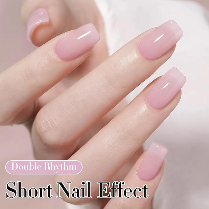 Double Rhythm Gel Polish Translucent Sheer Neutral Natural Light Milky Same Color Same Bottle 15ML Jelly Polish Art DIY at Home (Light Pink-A1381)-VivaGrace Women