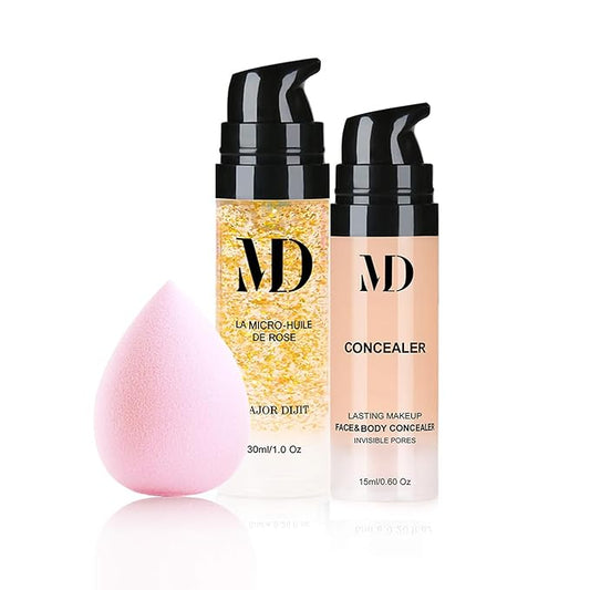 Liquid Primer Set Matte Liquid Full Coverage Oil Control Breathable Invisible Cover Concealer Primer with Face Primer, Makeup Sponge-VivaGrace Women