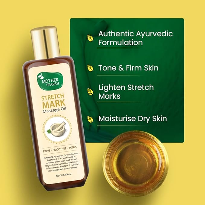 Stretch Mark Massage Oil, 14 Herbal Oils - Kachur, Jiwanti, Peepal and Nariyala, 100ml-VivaGrace Women