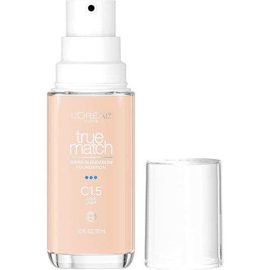 L'Oreal Paris True Match Super-Blendable Foundation, Medium Coverage Liquid Foundation Makeup, C1.5, Light, 1 Fl Oz-VivaGrace Women