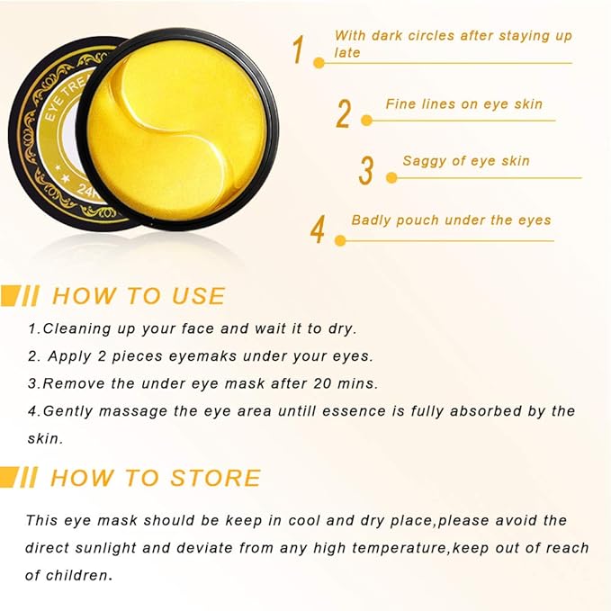 Under Eye Patches (30 Pairs Eye Gels) - Golden Eye Mask with Amino Acid & Collagen - Rejuvenating Treatment for Dark Circles, Puffy Eyes, Refreshing, Revitalizing, Travel, Wrinkles-VivaGrace Women