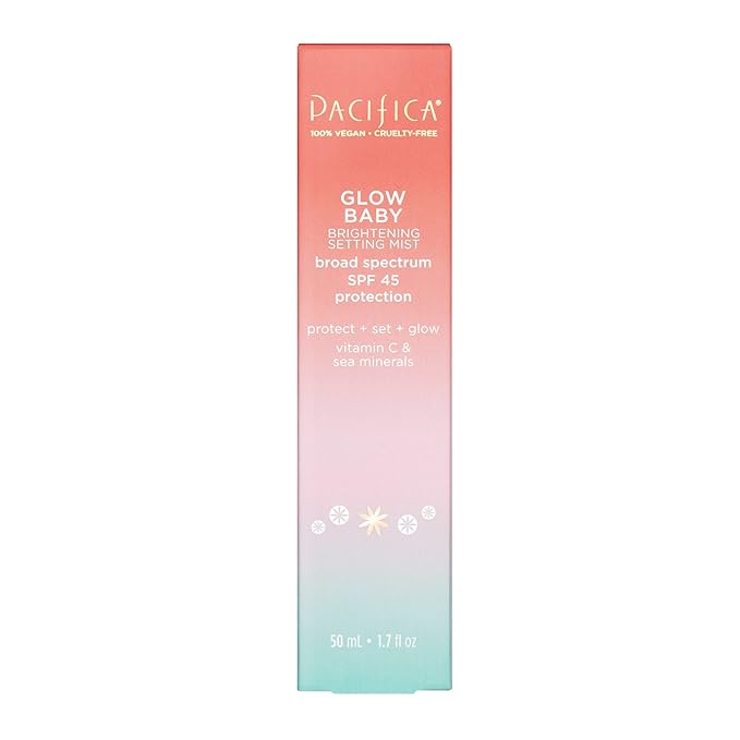 Pacifica Beauty Glow Baby Brightening Setting Mist & Glowy Vitamin C Skin Solve Set, Skincare, Suncare, SPF 45, UVA/UVB, Blue Light Protection, Primer, Vegan, 1.7 fl oz and 1 fl oz (Set of 2)-VivaGrace Women