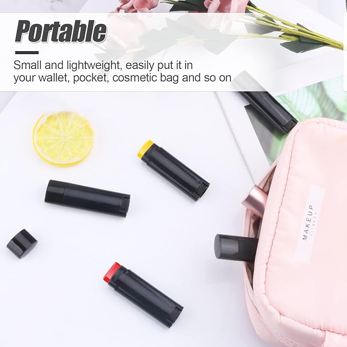 40 PCS 4.5g Oval Lip Balm Tubes Plastic Twist-up Filling Stick Refillable Lipstick Tube Containers for Chapstick Homemade Lip Balm DIY Deodorants Crayon (Black)-VivaGrace Women