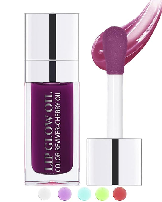 Tinted Moisturizing Lip Glow Oil, Hydrating Plumping Lip Gloss Lip Care Clear Lip Oil for Dry Lip, Glow Reviver Lip Oil,Shine Lip Tint Stain Lip Care Product,Women's Day Makeup Gift(#006 Berry)-VivaGrace Women