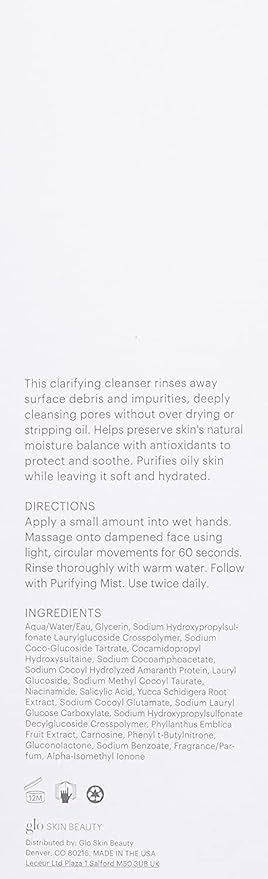 Glo Skin Beauty Purifying Gel Cleanser - Salicylic Acid + Niacinamide Face Wash Balances Skin, Targets Clogged Pores, Excess Oil & Breakouts - Gently Exfoliates & Minimizes Appearance of Fine Lines-VivaGrace Women