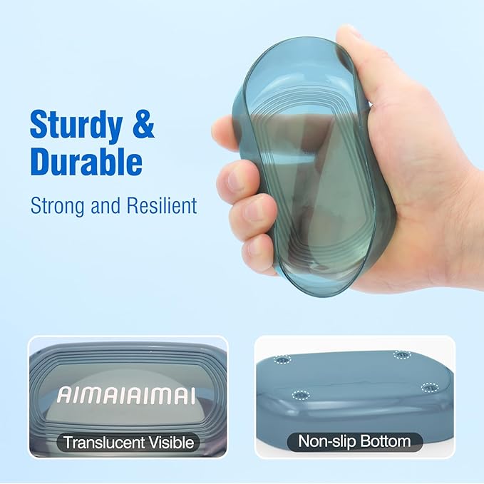 Travel Soap Container, Soap Dish with Lid, Travel Soap Box with Removable Draining Layer, Portable Soap Case for Traveling, Camping, Gym (Blue Style A)-VivaGrace Women