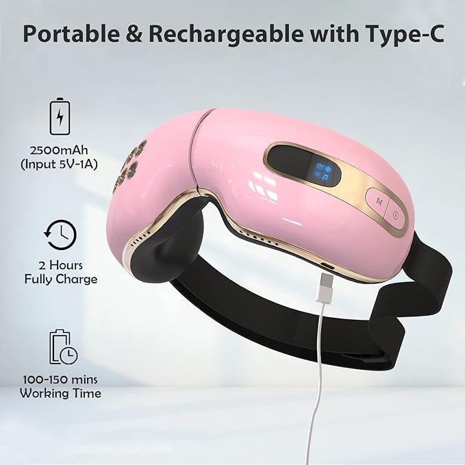 Eye Massager with Heat and Cooling for Migraines, Dry Eyes, Dark Circles, Rechargeable Heated Eye Mask Massager Improve Sleeping - Gifts for Women and Men (Pink)-VivaGrace Women