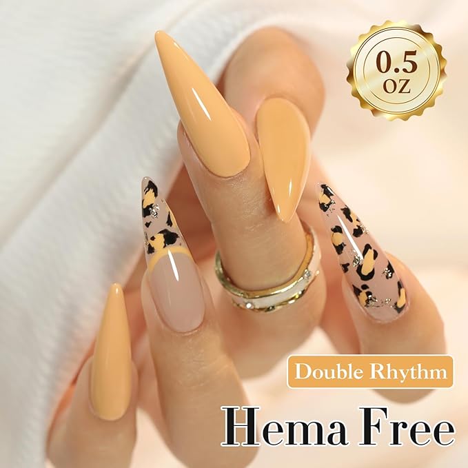 Double Rhythm 0.50 OZ Gel Polish Same Color Same Bottle Golden Round Translucent Hema Free Neutral Natural Milky 15 ML Jelly UV Polish Art DIY at Home (Earth Yellow-C1564)