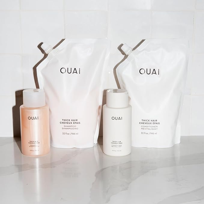 OUAI Thick Shampoo Refill - Moisturizing Shampoo with Keratin, Marshmallow Root, Shea Butter & Avocado Oil for Thick Hair - Strengthens & Hydrates - Paraben, Phthalate & Sulfate Free (32 Fl Oz)-VivaGrace Women