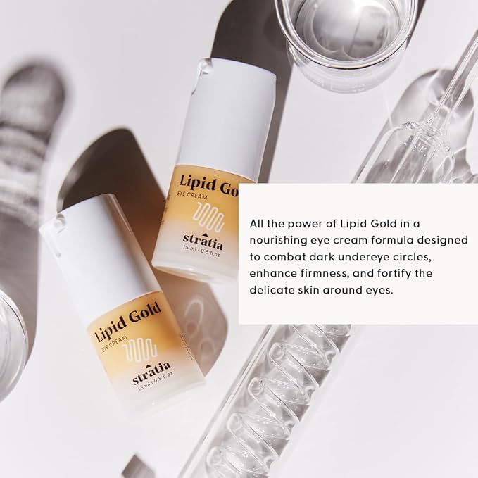 Stratia Lipid Gold Eye Cream Moisturizer & Anti-Aging Skin Care for Dark Circles, Fine Lines, Wrinkles, & Under Eye Brightener, 0.5 fl. oz-VivaGrace Women