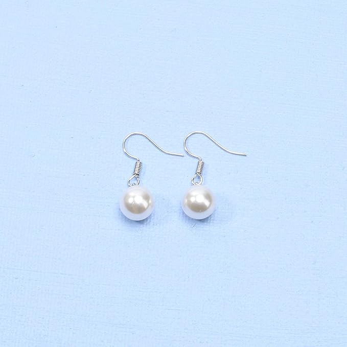 Boho Pearl Hook Earrings Freshwater Pearl Drop Earrings Silver Round Dangle Earrings Bridal Earrings Jewelry for Women and Girls Bridesmaid Gifts-VivaGrace Women