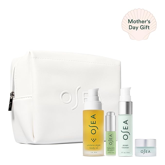 OSEA Bestsellers Discovery Skincare Set - 4-piece Skin Care Set - Vegan Leather Pouch, Body Oil, Face Cleanser, Water Cream, & Hyaluronic Acid Serum - Clean Beauty Travel Set - Ideal for Beauty Gifts-VivaGrace Women