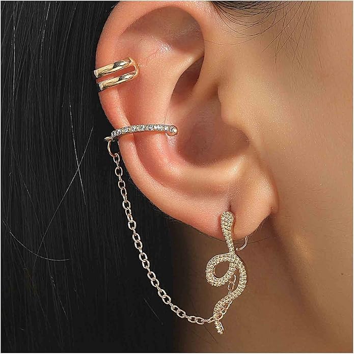Punk Snake Cuff Chain Earrings Gold Serpent Cartilage Earrings Snake Ear Wrap Earrings Gothic Snake Helix Chain Earrings Gold Long Chain Earrings Jewelry for Women and Girls-VivaGrace Women