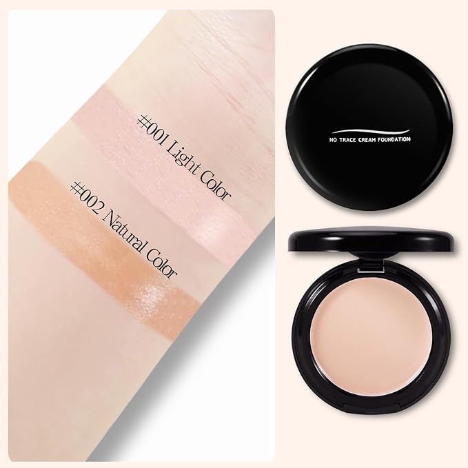 Powder Foundation,Long Wear Full Coverage Foundation with Sponge,Flawess Demi-Matte Finish,Brighten Correcting Color-VivaGrace Women