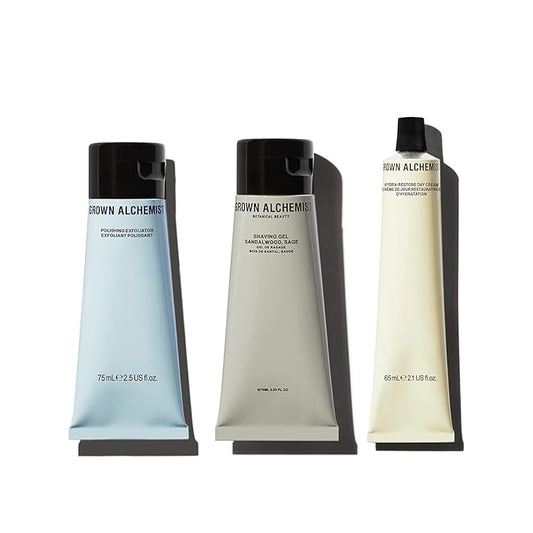 Grown Alchemist Refreshed & Ready Trio Bundle for Men. Shaving Gel+Exfoliating Polishing Cleanser+Hydra Restore Day Cream-VivaGrace Women