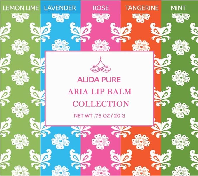 Aria Lip Balm Collection, Vegan Lip Balm Set, Beeswax Free, with Avocado Oil, Organic Jojoba Oil, and Vitamin E, Natural Moisturizer for Dry, Chapped Lips, 5 Tube Set-VivaGrace Women