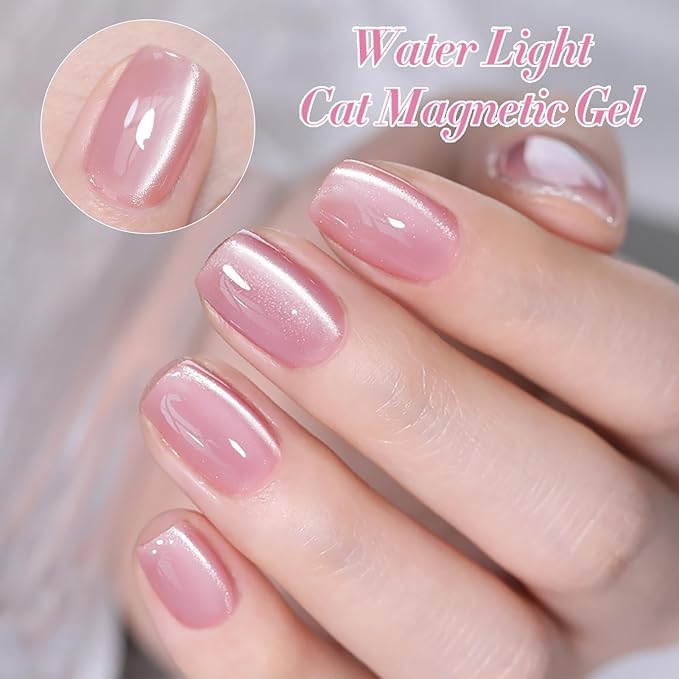 Born Pretty Magnetic Gel Nail Polish Water Light Cat Magnetic Eye Jelly Pink Glass Crystal Gel Polish Glitter Shimmer Auroras Nail Polish LED Nail Art Manicure Kit 6PCS-VivaGrace Women